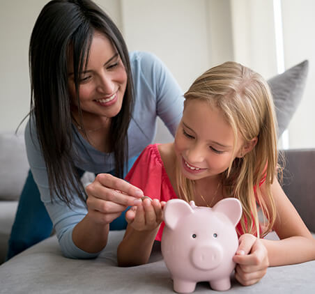 mother and child counting pennies